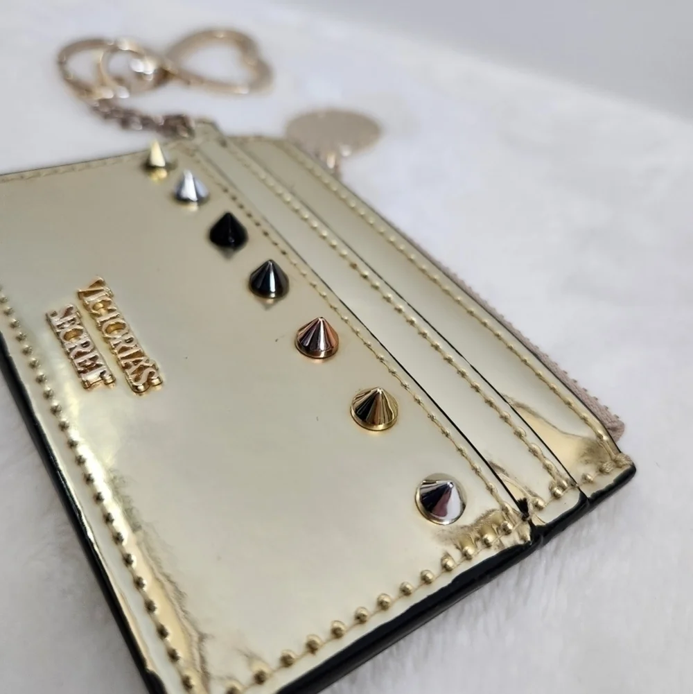 VICTORIA'S Secret VS Gold Studded Keychain Credit Card Case Pouch
